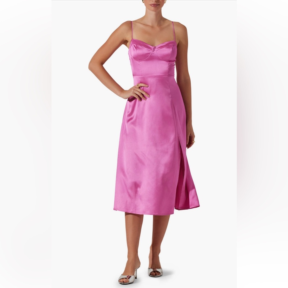 ASTR the Label $89 Bustier Satin Dress Medium Hot Pink